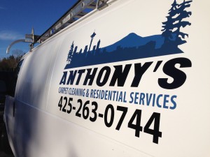 Van logos and lettering for Anothony's carpet cleaning of Lynnwood.