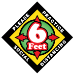 COVID 19 Floor Decal asking to practice social distancing by staying 6 feet apart